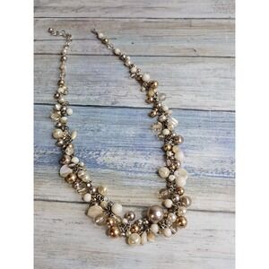 Abalone Pearl Faux Beads  Necklace 20" Cream Clear Tan Nude Chain